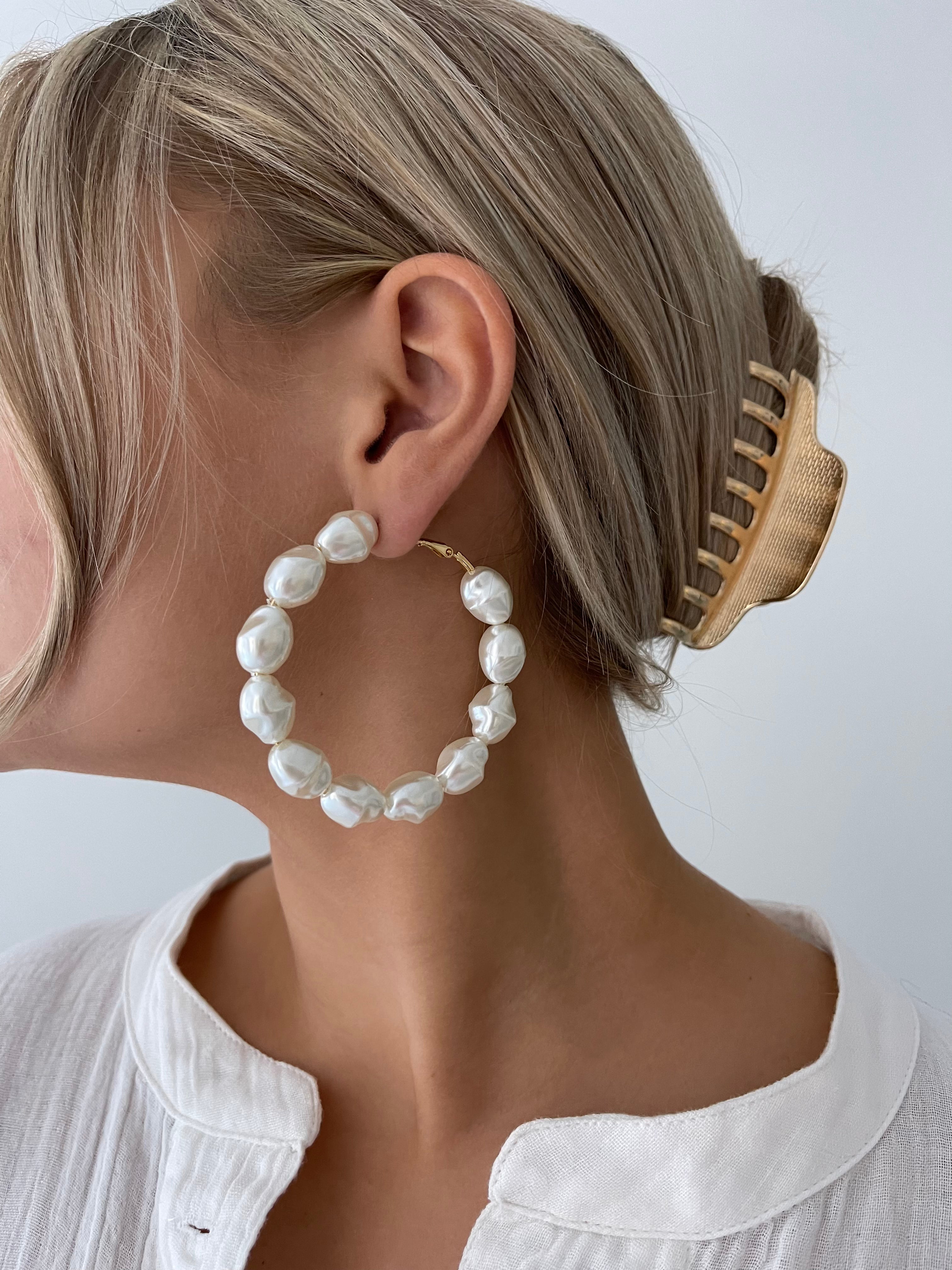 Big pearl 2025 hook earrings